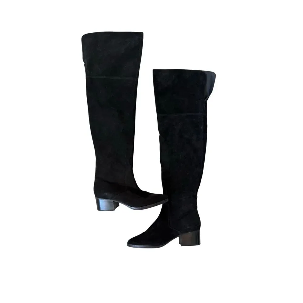 Via Spiga Womens Black Suede Block Heel Sophies Over The Knee Boots Size 8.5